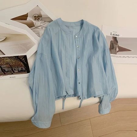 Retro Long Sleeve Shirt Women's Loose Casual Short Top