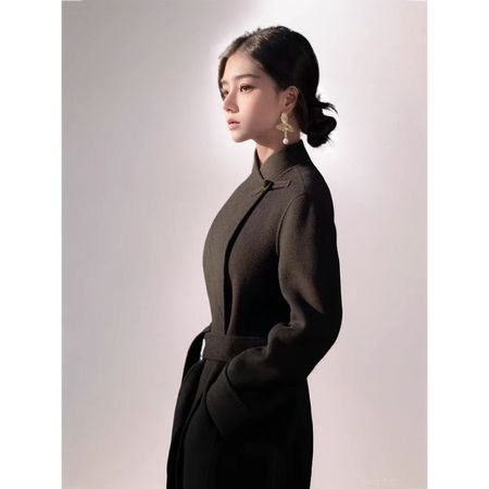 Women's Black Woolen Coat Mid-Length Woolen Jacket